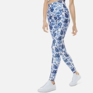 ALICE+OLIVIA Aaron High-Waist Leggings Blue Rose Cottage Floral Size Medium